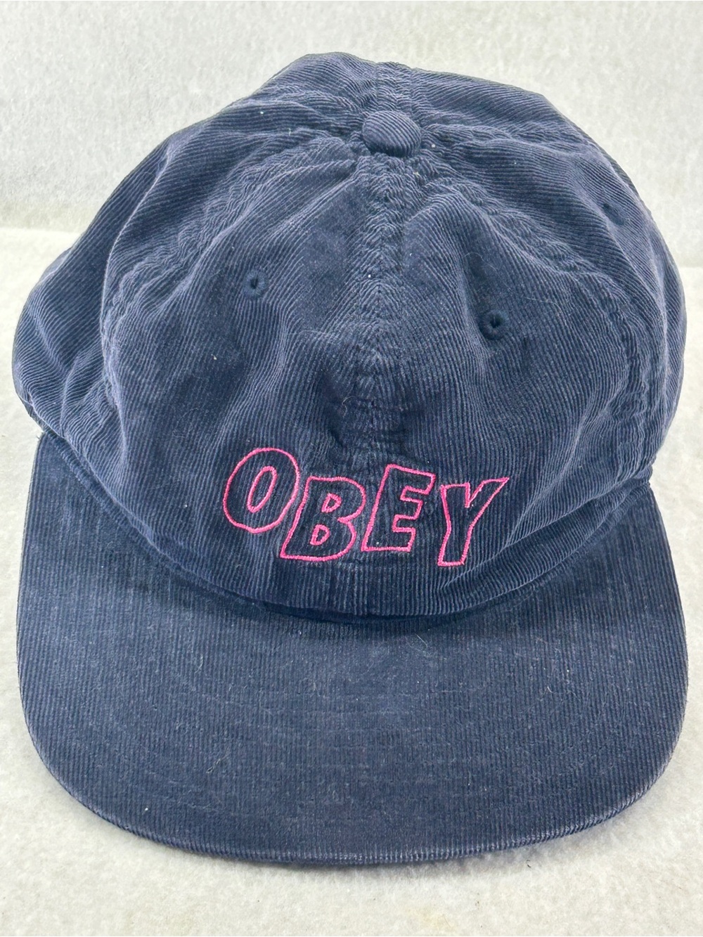 Obey Navy Corduroy Cap with Pink Embroidered Logo